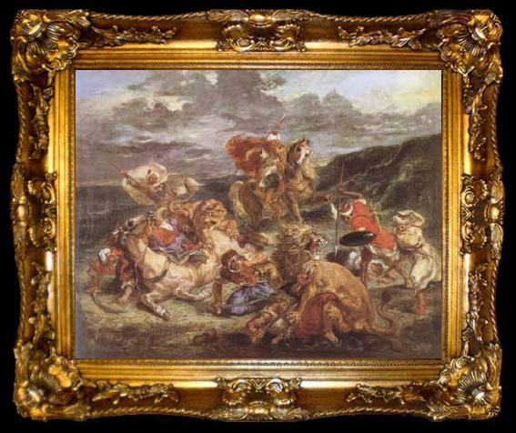 framed  Eugene Delacroix The Lion Hunt (mk09), ta009-2